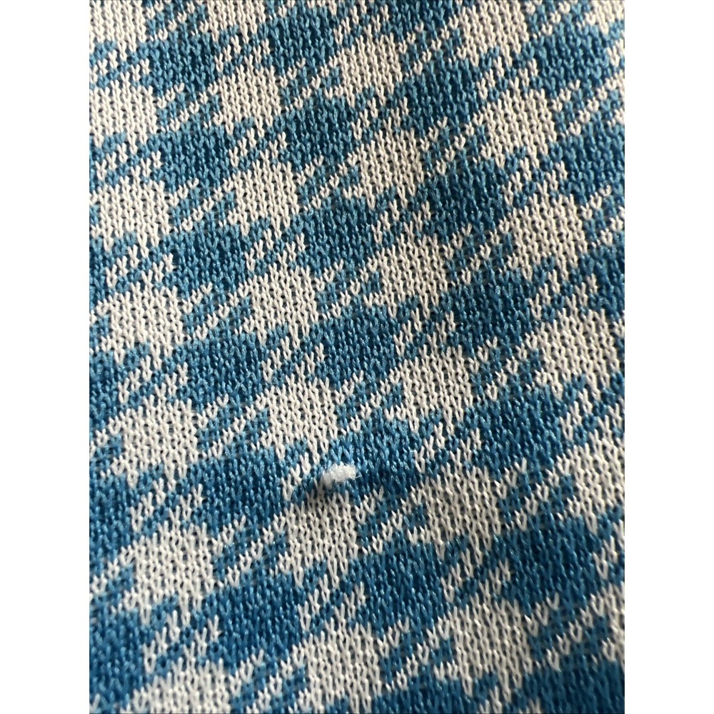 Vintage 70s Houndstooth Knit Shirt Blue Disco Wing Collar Womens M/L - Picture 10 of 10